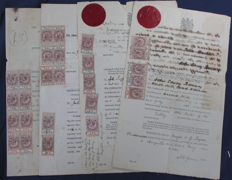 Leeward Islands Revenue Stamped Documents (Est $400-600)