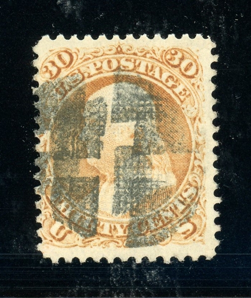 USA Scott 100 Used Fine,  30c F-Grill Reperforated with 2021 Crowe Certificate (SCV $1,000)
