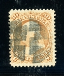 USA Scott 100 Used Fine,  30c F-Grill Reperforated with 2021 Crowe Certificate (SCV $1,000)