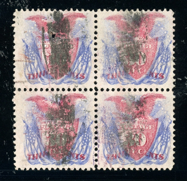 USA Scott 121 Used Block/4 - 1869 30c Pictorial Issue, Fault (SCV $3750)