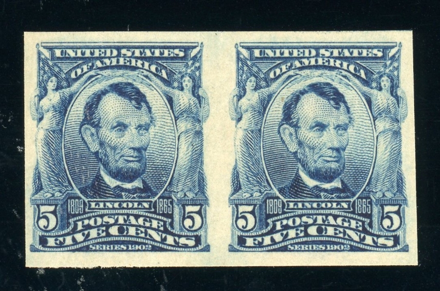 USA Scott 315 MH Pair, 1908 5c Lincoln Imperf, F-VF (SCV $725)
