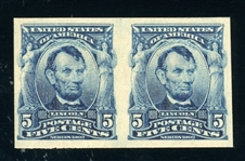 USA Scott 315 MH Pair, 1908 5c Lincoln Imperf, F-VF (SCV $725)