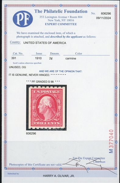 USA Scott 391 MNH Superb 98, 1910 2¢ Horiz Coil (SMQ $1250)