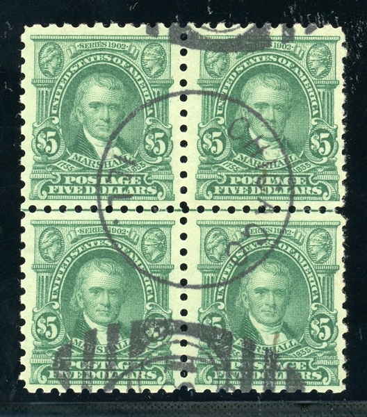 USA Scott 480 Used Block/4 - 1917 $5 Marshall, Perf 10  (SCV $290)