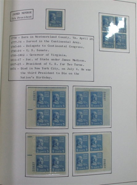 USA 1938 Mint Presidential Collection (Est $500-600)