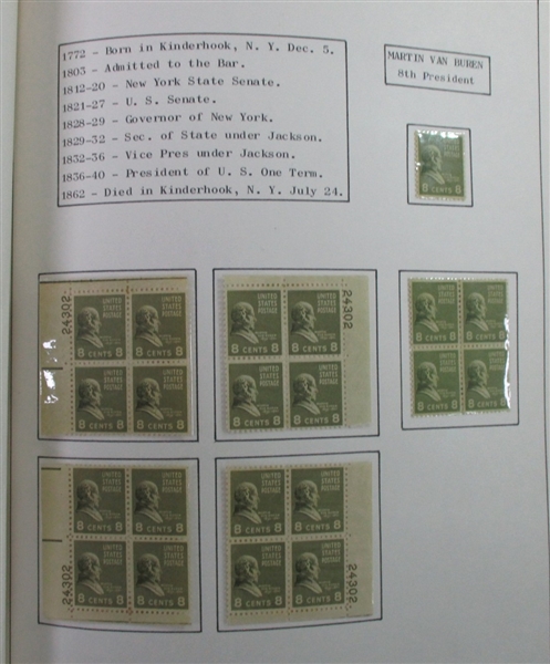 USA 1938 Mint Presidential Collection (Est $500-600)