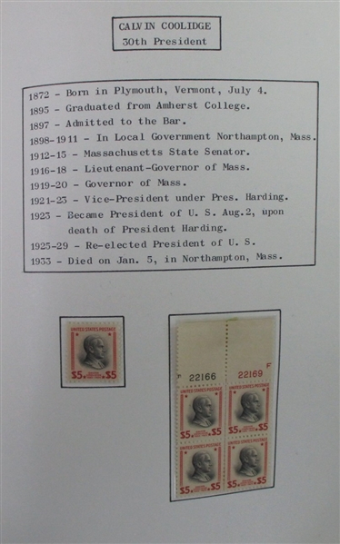 USA 1938 Mint Presidential Collection (Est $500-600)
