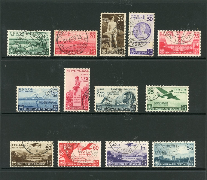 Italy Scott 359-366, C84-C88 Used Complete Set - 1936 Horace, Certificate (SCV $1153)