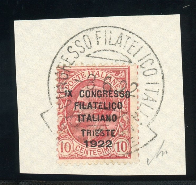 Italy Scott 142A Used - 1922 10¢ Philatelic Congress, Certificate (SCV $425)