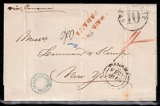 Valparaiso Chile Stampless Cover to New York, 1865 (Est $50-80)