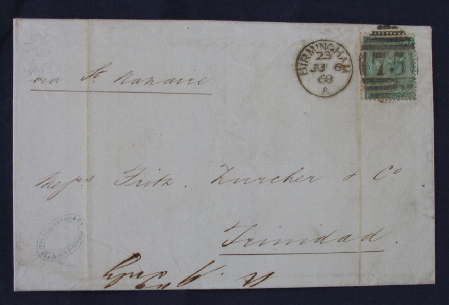 Great Britain Group of 5 Covers/Folded Letters to British West Indies (Est $250-300)